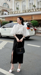VELLE DESIGN áo sơ mi công sở Haria chất tơ ý ánh kim 2 lớp kiểu dáng tiểu thư sang chảnh
