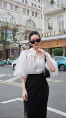 VELLE DESIGN áo sơ mi công sở Haria chất tơ ý ánh kim 2 lớp kiểu dáng tiểu thư sang chảnh