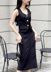 VELLE DESIGN váy bút chì dáng dài Eli chất cotton hàn dày dặn sang trọng