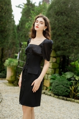 VELLE DESIGN Đầm vải cotton dày dặn, phối lụa tơ organza