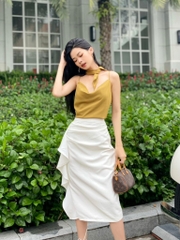 VELLE DESIGN chân váy bèo xẻ Laura công sở chất dày dặn co giãn tốt không nhăn
