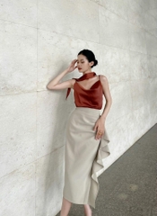 VELLE DESIGN chân váy bèo xẻ Laura công sở chất dày dặn co giãn tốt không nhăn