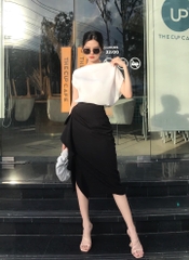 VELLE DESIGN chân váy bèo xẻ Laura công sở chất dày dặn co giãn tốt không nhăn