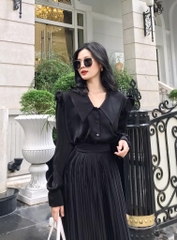 VELLE DESIGN áo sơ mi lụa nhung Layla, chất lụa nhung mượt mát không nhăn