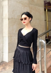 VELLE DESIGN Áo thun xoắn nơ Selena chất thun gân dày dặn