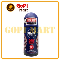 Lăn khử mùi NIVEA Men Dry Impact Roll on khô thoáng vượt trội chai 50ml