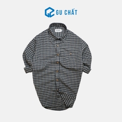 ao-so-mi-dai-tay-caro-nau-den-gu-chat-vai-cotton-mem-min-form-chuan-tre-trung-gu