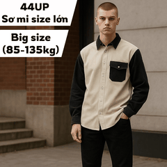 Áo Sơ Mi Tay Dài Big Size Nam (85-135kg) - Be Phối Đen BF.SMTD.05B