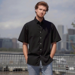 Áo Sơ Mi Tay Ngắn Vải Mango Big Size Nam (80-130kg) - Đen - 44UP.SMTN.11B