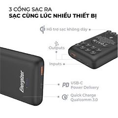 Pin dự phòng Energizer QP10000PQBK 10,000mAh - Tích hợp sạc nhanh đa nền tảng, sạc không dây - Thiết kế cốc hút giữ thiết bị