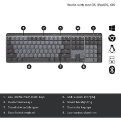 Bàn phím cơ không dây Logitech MX Mechanical Tactile Wireless/Bluetooth