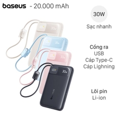 Pin sạc dự phòng Baseus Comet Pro E0027Y 20,000 mAh – Sạc nhanh PD/QC 3.0 30 W, Type-C, kèm cáp Lightning & Type-C