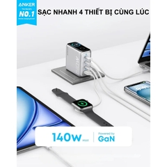 Bộ sạc Anker Zolo 140W GaN B2697 kèm cáp C to C, màn hình LED, 3 cổng Type C, sạc nhanh PD, PPS 2.0
