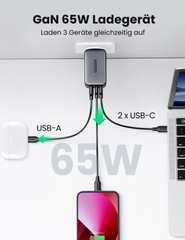Adapter UGREEN sạc nhanh GaN 65W USB-C và USB-A