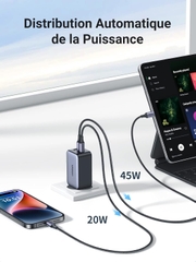 Adapter UGREEN sạc nhanh GaN 65W USB-C và USB-A