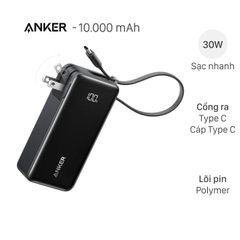 Pin sạc dự phòng Polymer 10000mAh kiêm Adapter Sạc Type-C PD 30W Anker A1637 (kèm cáp Type-C)