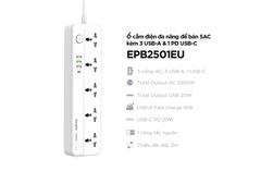 Ổ điện đa năng Energizer 5AC kèm 3USB-A và 1USB-C sạc nhanh PD (max 20W)