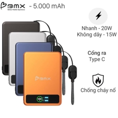Pin dự phòng thể rắn BMX SolidSafe 5000mAh Qi2 MagSafe Type C PD 20W