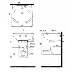 Chậu rửa Lavabo TOTO LHT236CS Treo Tường Chân Ngắn