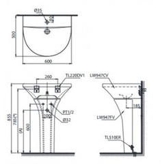 Chậu lavabo TOTO cao cấp chân dài LPT947CS