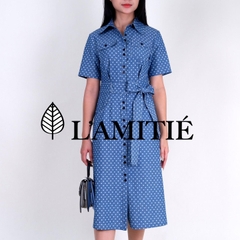 Váy Jean chấm bi cổ đức liền thân-VLT 160223
