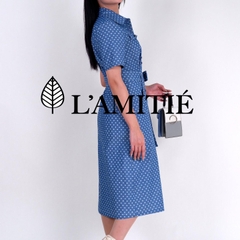 Váy Jean chấm bi cổ đức liền thân-VLT 160223