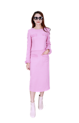 Áo dài tay dạ tweed hồng-A31222
