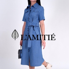 Váy Jean chấm bi cổ đức liền thân-VLT 160223