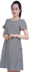 Đầm kẻ đính nơ-VLT4923