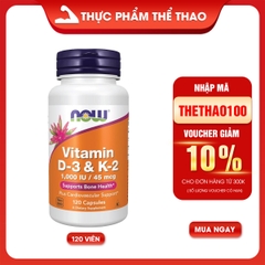 NOW Vitamin D-3 & K-2 (120 Viên) - Hỗ trợ xương và tim mạch
