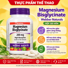 Magnesium Bisglycinate Webber Naturals 200mg 120 Viên – Bổ Sung Magie, Hỗ Trợ Xương Khớp