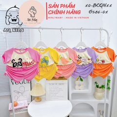 BCQN11 -  Bộ cộc tay bé gái thun lạnh Minlybaby raglang quần nhún nơ + áo bo chỉ thun