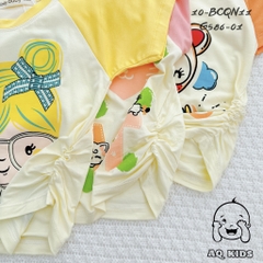 BCQN11 -  Bộ cộc tay bé gái thun lạnh Minlybaby raglang quần nhún nơ + áo bo chỉ thun