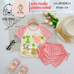 BCQN11 -  Bộ cộc tay bé gái thun lạnh Minlybaby raglang quần nhún nơ + áo bo chỉ thun