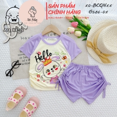 BCQN11 -  Bộ cộc tay bé gái thun lạnh Minlybaby raglang quần nhún nơ + áo bo chỉ thun