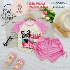 BCQN11 -  Bộ cộc tay bé gái thun lạnh Minlybaby raglang quần nhún nơ + áo bo chỉ thun