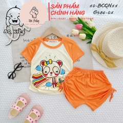 BCQN11 -  Bộ cộc tay bé gái thun lạnh Minlybaby raglang quần nhún nơ + áo bo chỉ thun