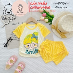 BCQN11 -  Bộ cộc tay bé gái thun lạnh Minlybaby raglang quần nhún nơ + áo bo chỉ thun