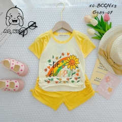 BCQN11 -  Bộ cộc tay bé gái thun lạnh Minlybaby raglang quần nhún nơ + áo bo chỉ thun