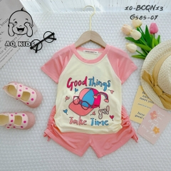 BCQN11 -  Bộ cộc tay bé gái thun lạnh Minlybaby raglang quần nhún nơ + áo bo chỉ thun