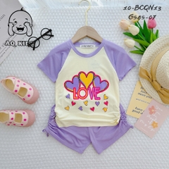 BCQN11 -  Bộ cộc tay bé gái thun lạnh Minlybaby raglang quần nhún nơ + áo bo chỉ thun