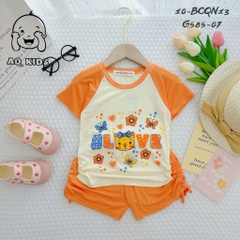 BCQN11 -  Bộ cộc tay bé gái thun lạnh Minlybaby raglang quần nhún nơ + áo bo chỉ thun