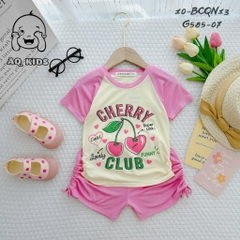 BCQN11 -  Bộ cộc tay bé gái thun lạnh Minlybaby raglang quần nhún nơ + áo bo chỉ thun