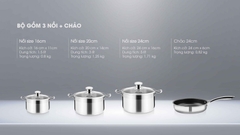 Bộ nồi chảo inox 3 lớp cao cấp Mutosi 4 chiếc MC-347