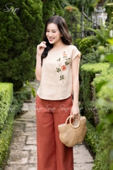 SONO - Áo linen cổ đan thêu hoa