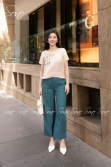 SONO - Áo linen thêu lá xanh se hạt hồng