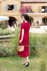 SONO - Đầm linen có tay thêu 5 nhánh hoa đặc