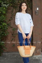 SONO - Áo linen tay lửng thêu hoa