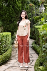 SONO - Áo linen cổ đan thêu hoa