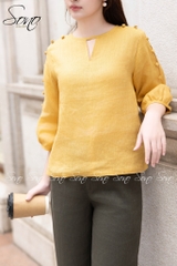 SONO - Áo linen xẻ tay nút bọc